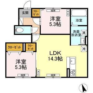 FIRST SKY C C棟(2LDK/1階)の間取り写真
