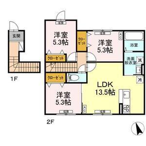 FIRST SKY C C棟(3LDK/2階)の間取り写真