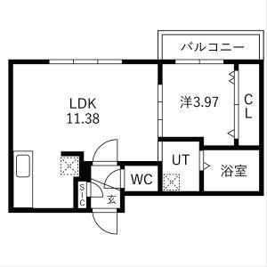 GA-厚別中央3-3MS(1LDK/2階)の間取り写真