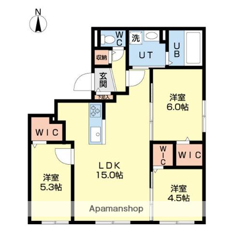 北広島市中央4丁目MS B棟(3LDK/4階)の間取り写真
