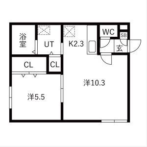 ALBARISE 北栄 (1LDK/2階)の間取り写真