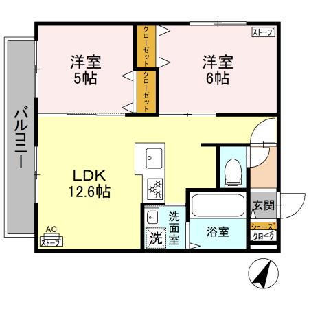 ブリエ・アサヒ(2LDK/3階)の間取り写真