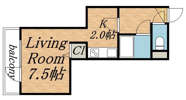メゾンにれの樹(1K/2階)の間取り写真