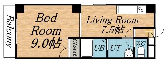 琴似1・6マンション(1DK/4階)の間取り写真