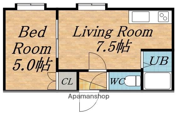 ワイズ山の手(1DK/3階)の間取り写真