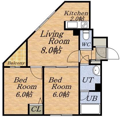 カマール琴似(2LDK/2階)の間取り写真
