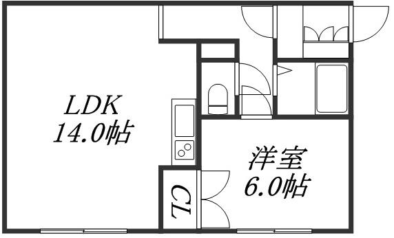 ローヤルハイツ山の手(1LDK/4階)の間取り写真