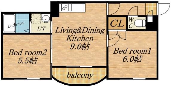 松原コートⅣ(2LDK/3階)の間取り写真