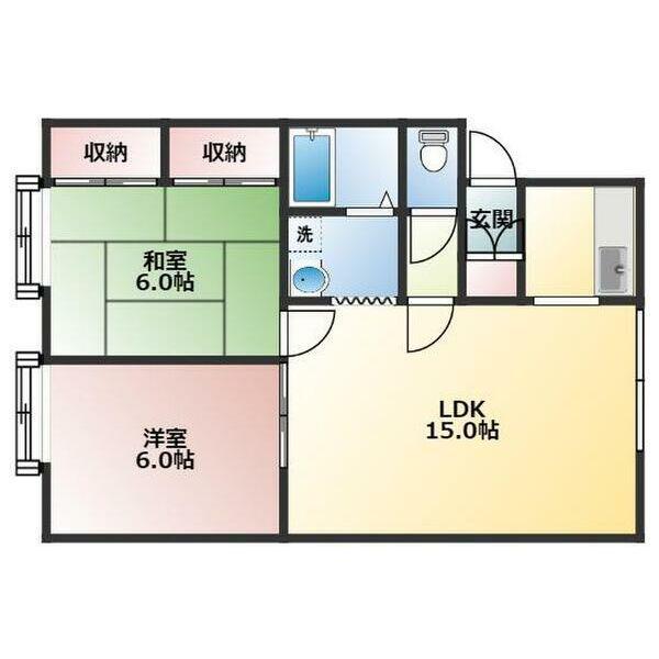 サンアルファ発寒(2LDK/3階)の間取り写真