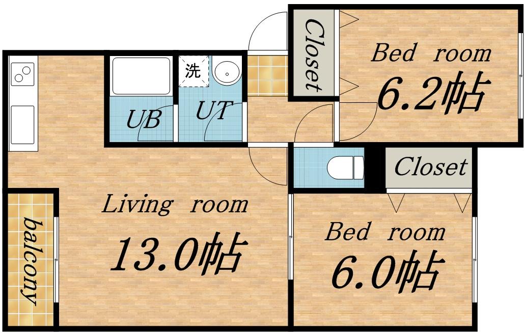 ゼルダⅢ(2LDK/1階)の間取り写真