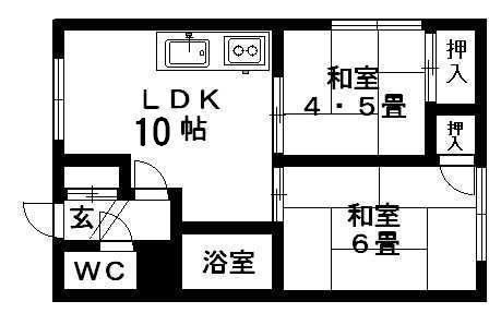セカンドアベニューB(2LDK/1階)の間取り写真