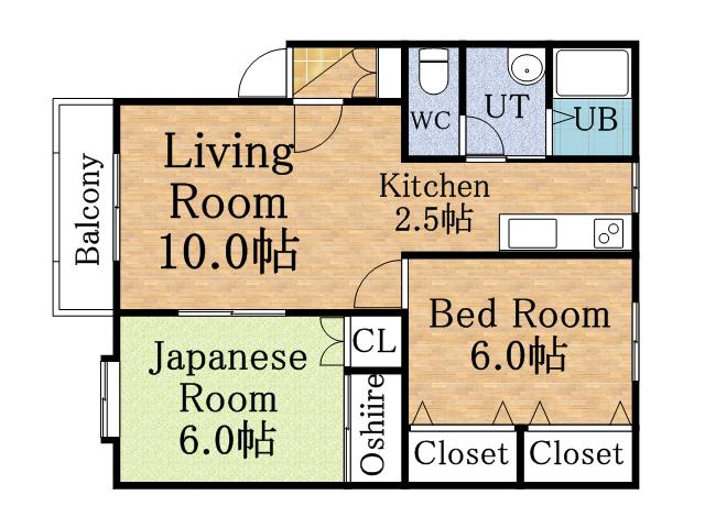 高橋コーポ3(2LDK/1階)の間取り写真