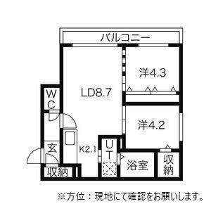 プレジール琴似(2LDK/2階)の間取り写真