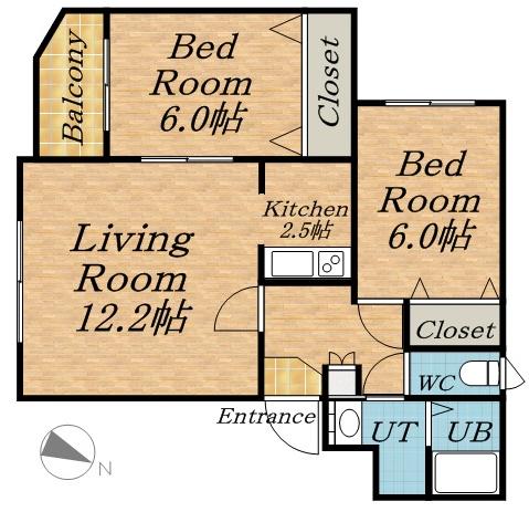 コスモス福井(2LDK/1階)の間取り写真