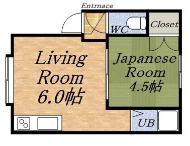 亜花沙ハイム(1DK/2階)の間取り写真