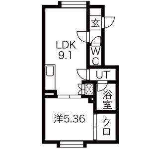 ルミエール宮の沢II(1LDK/2階)の間取り写真