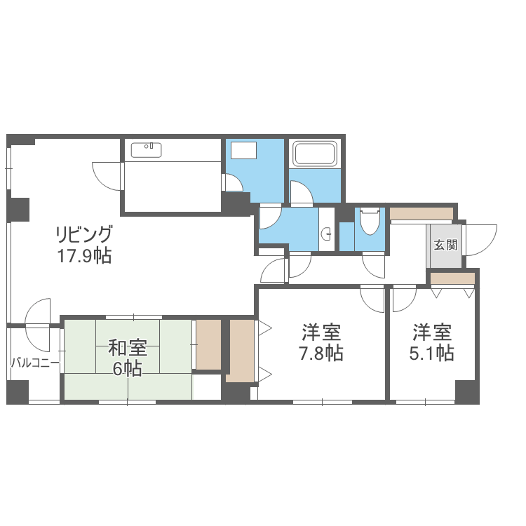 ヴィルヌーブ円山公園(3LDK/8階)の間取り写真