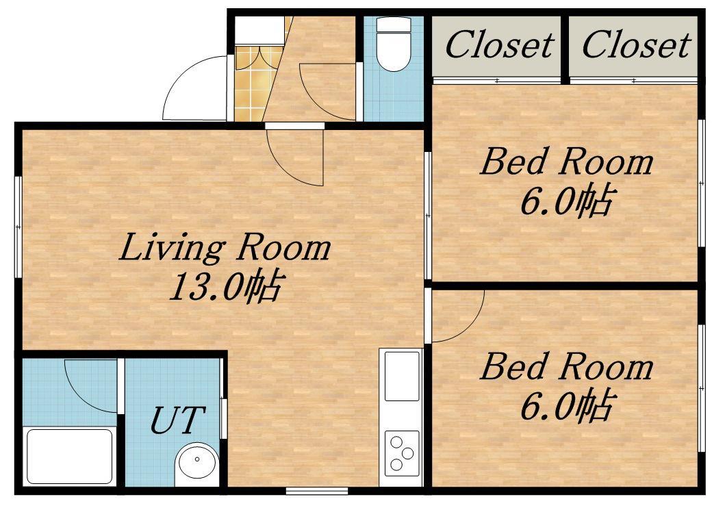 條野ハイツG(2LDK/1階)の間取り写真