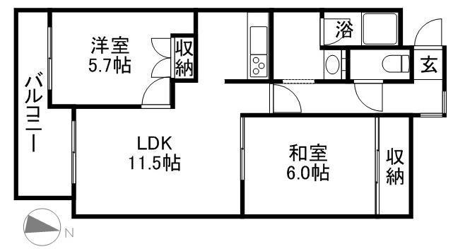 アクア西町(2LDK/4階)の間取り写真