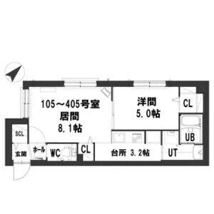 グランメール 宮の沢駅(1LDK/1階)の間取り写真