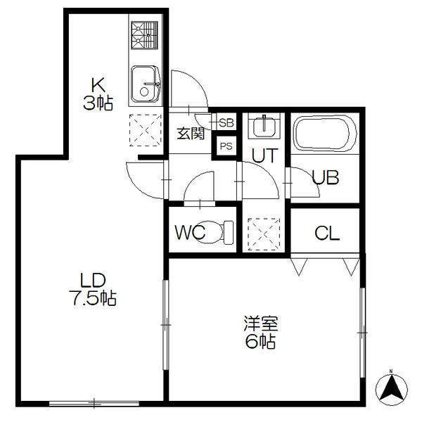 イルピーノ発寒(1LDK/1階)の間取り写真