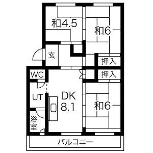 アルファスクエア山の手3号館(3DK/2階)の間取り写真