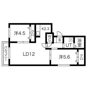 GLOIR発寒(2LDK/2階)の間取り写真