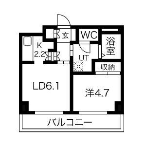 ホープ北21(1LDK/4階)の間取り写真