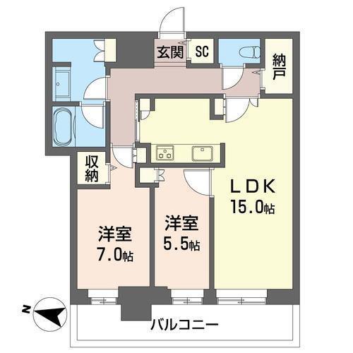ONE札幌ステーションタワー(2LDK/13階)の間取り写真
