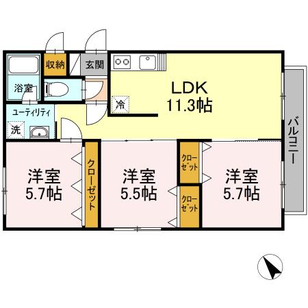 HAPPINESS COCO(3LDK/2階)の間取り写真