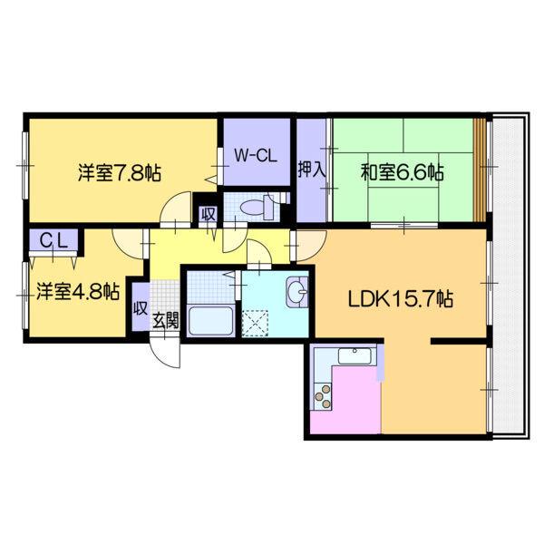 発寒パークマンション(3LDK/8階)の間取り写真