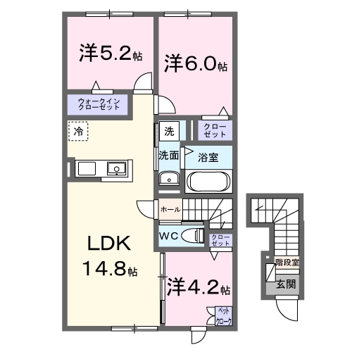 千歳線 千歳駅(北海道) 徒歩99分 2階建 新築(3LDK/2階)の間取り写真