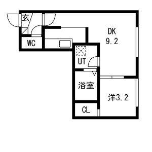 二十四軒4-4AP(1DK/3階)の間取り写真