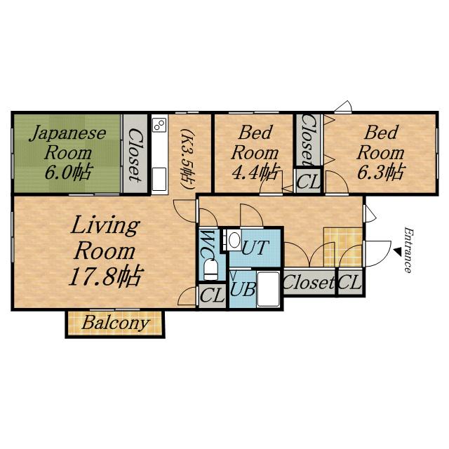 白南ハイツⅡ(3LDK/3階)の間取り写真