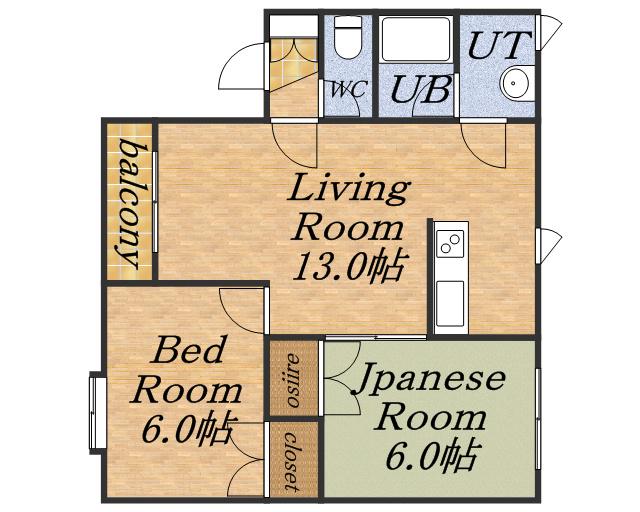 ウッディヴィレッヂA館(2LDK/1階)の間取り写真