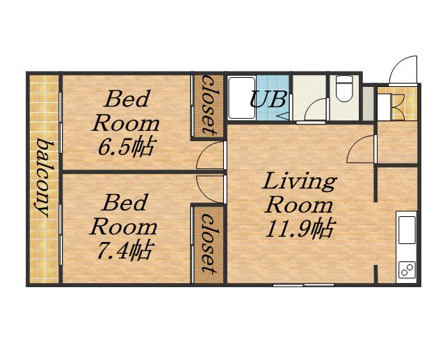 ブルーヴァール平岡(2LDK/2階)の間取り写真