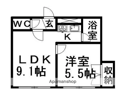 HS菊水624(1DK/1階)の間取り写真