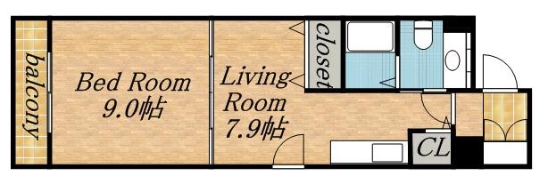 FLAT-A(1DK/9階)の間取り写真