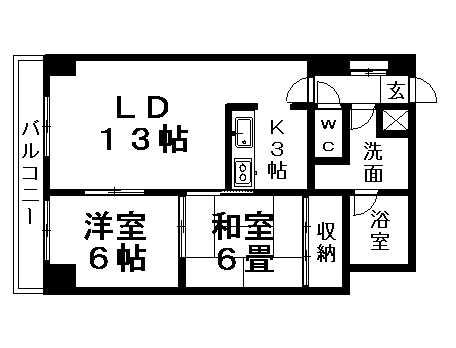 トニカラメラ月寒東(2LDK/3階)の間取り写真