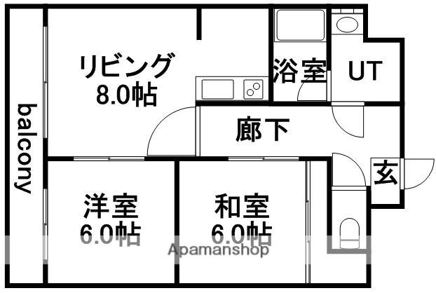 エクシード北郷(2LDK/9階)の間取り写真