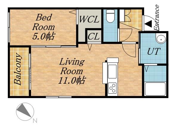 モルティーニ南郷(1LDK/1階)の間取り写真