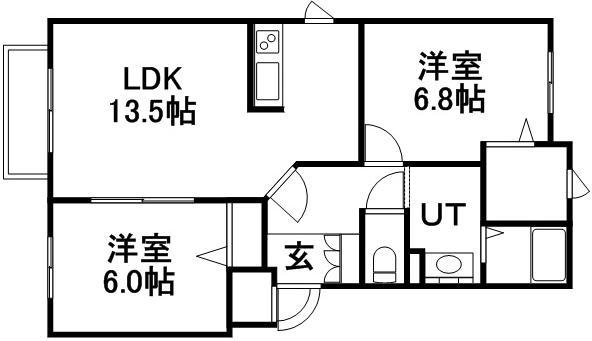 札幌市東豊線 月寒中央駅 徒歩4分 4階建 築16年(2LDK/4階)の間取り写真