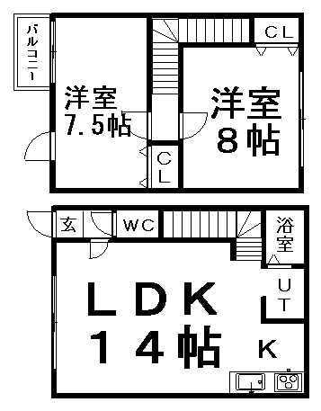 ハイツブラウンⅤ(2LDK/1階)の間取り写真