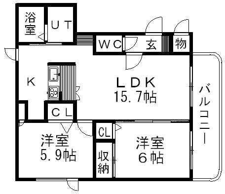 ディアレスト真駒内C(2LDK/4階)の間取り写真