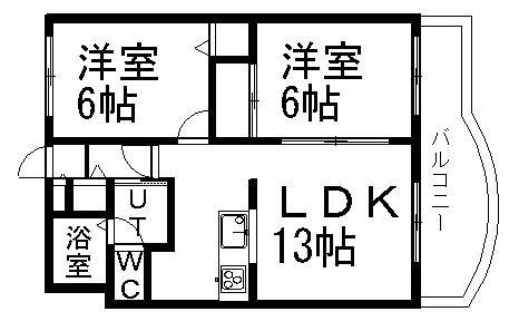 カーム平和(2LDK/3階)の間取り写真