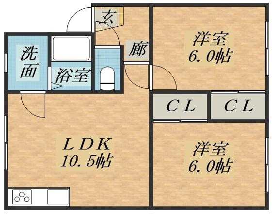 コーポ中西(2LDK/3階)の間取り写真