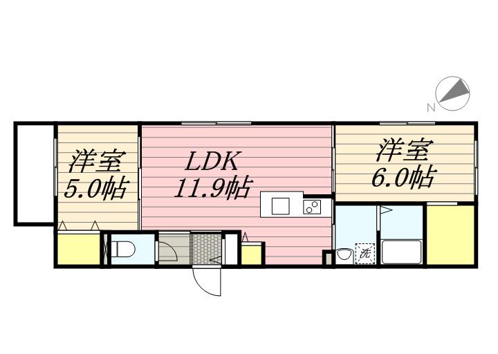 ミカエルアルファⅡ(2LDK/4階)の間取り写真