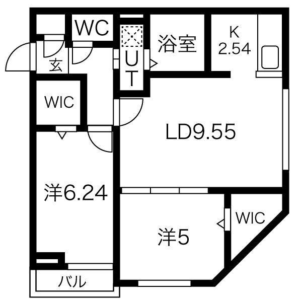 レスツオン厚別(2LDK/2階)の間取り写真