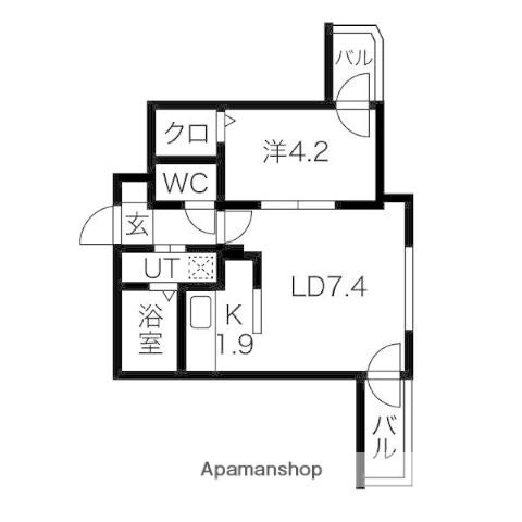 EーTOWN平岸(1LDK/2階)の間取り写真