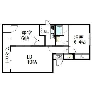 フリューゲル石山(2LDK/3階)の間取り写真